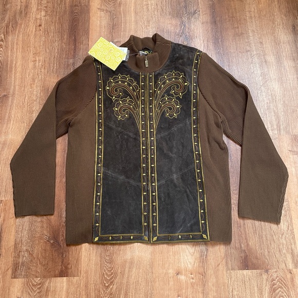 Bob Mackie Wearable Art womens leather jacket size XL western brown cowboy - Picture 1 of 14